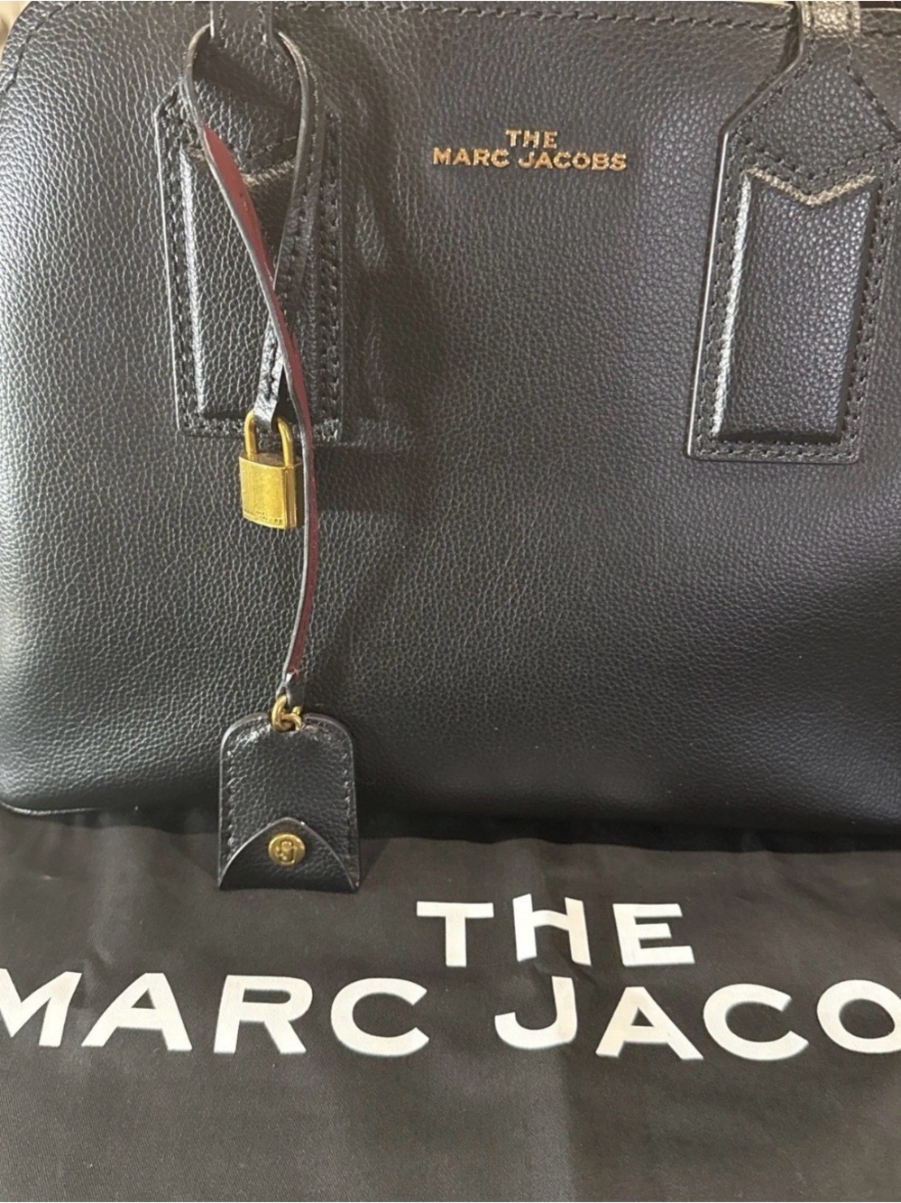 Marc Jacobs Black Leather Shoulder Bag with Gold Hardware